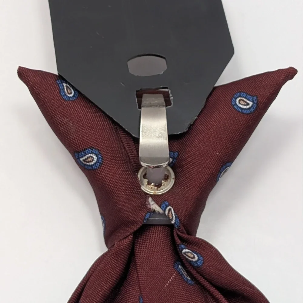 Kids Clip On Boys Tie Mini Paisley Foulard Pre Tied Burgundy Red Blue Beige Tan
